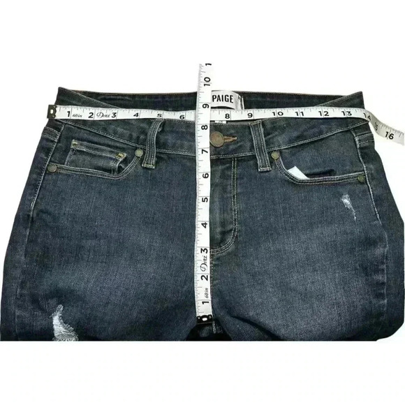 Paige Verdugo Women's 28 Ankle Jeans Blue Dark Wash Skinny Mid-rise Distressed - Picture 5 of 9